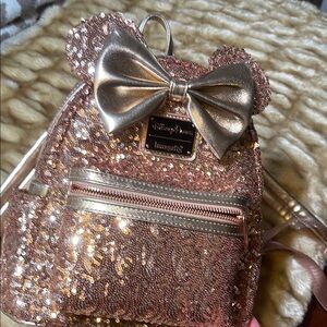 Loungefly Gold Sequin Backpack with Metallic Bow